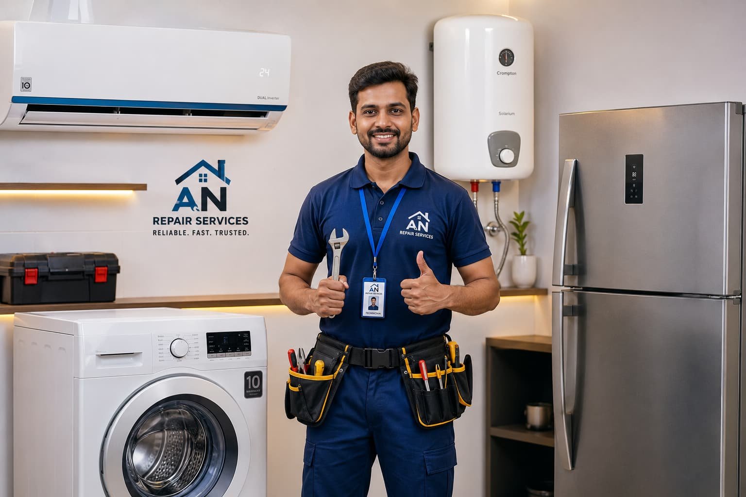 AN Repair Services technician ready for a repair in Kamareddy